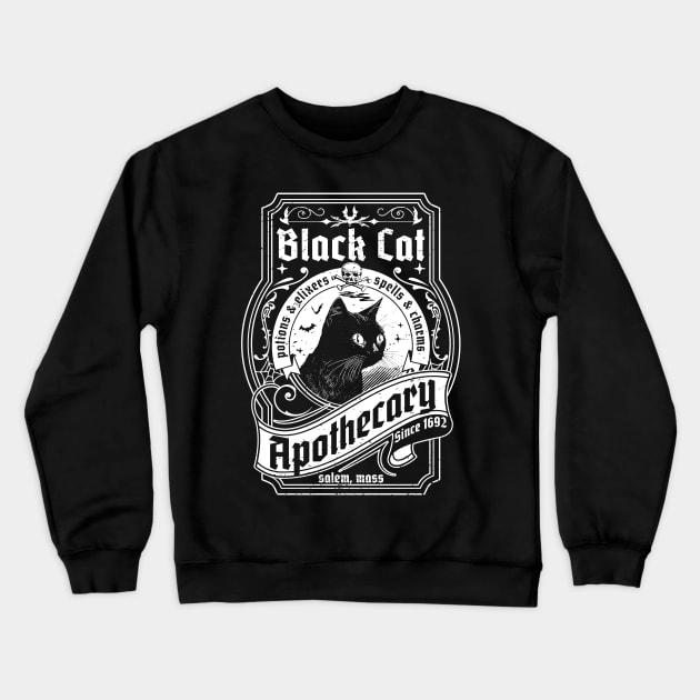 Black Cat Apothecary - Salem 1692 Retro Vintage Halloween Crewneck Sweatshirt by OrangeMonkeyArt